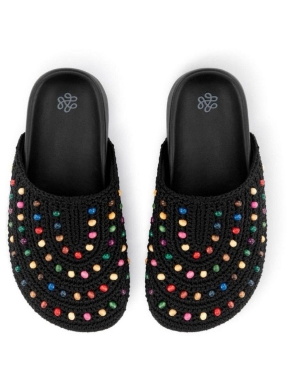The San Bolinas Crochet Black Beaded Knit Clogs Size 5 NEW